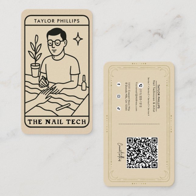 Nagel Tech Male Mystical Tarot Social Media QR Visitkort (Fram/baksida)