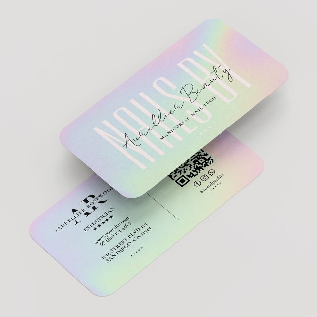 Nagel Tech Manicurist Artist HoloGraph Modern Visitkort (Nail Tech Manicurist Artist Holographic Modern Business Card
)