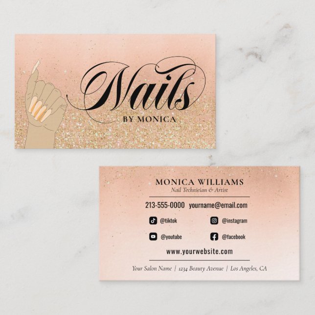 Nagel Tech Manicurist Golden Glam Salon Business Visitkort (Fram/baksida)