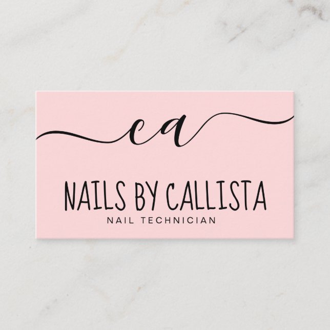 Nagel Tech med enkel minimal svart Rosa Visitkort (Framsida)