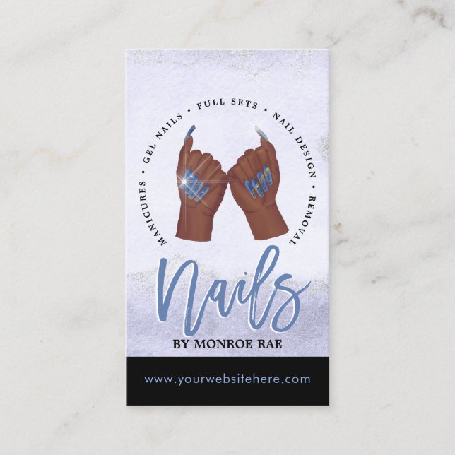 Nagel Tech/Naglar Salon Blue Glam Affärskort Visitkort (Framsida)