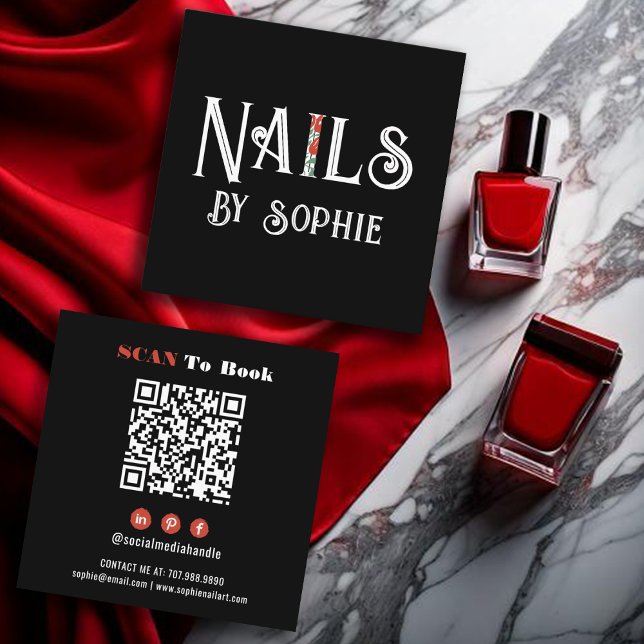 Nagel Tech Nail Art Black Fyrkantigt Visitkort (Skapare uppladdad)