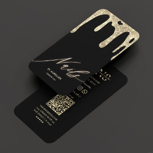 Nagel Tech Nail Artist Black Guld Drift Modern Visitkort
