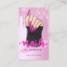 Nagel Tech Nail Artist Salon Rosa Glitter-drivning Visitkort