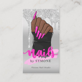 Nagel Tech Nail Artist Salon Silver Glitter Drift  Visitkort