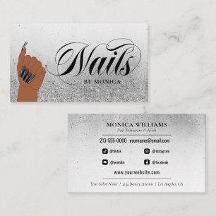 Nagel Tech Nail Artist Silver Glam Glitter Salon B Visitkort