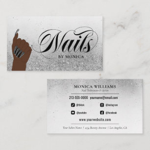 Nagel Tech Nail Artist Silver Glam Glitter Salon Visitkort