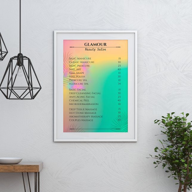 Nagel Tech Pris List, färgstark Abstrakt, vattenfä Poster (Nail Tech Price List Colourful Abstract Watercolor Poster)