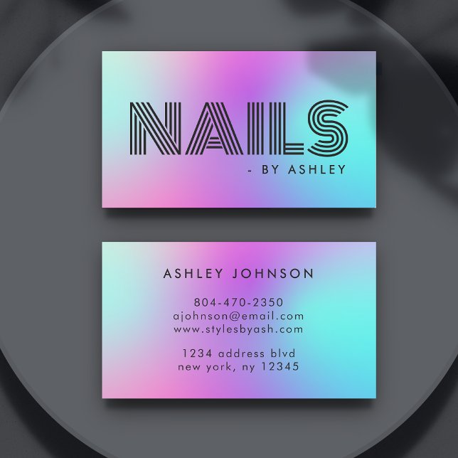 Nagel Tech Professionell Modern Neon Rosa & Blue Visitkort (Nail Tech Professional Modern Neon Pink & Blue Business Card
)