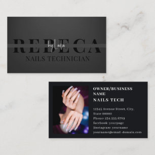 Nagel Tech Professionell Salon Grått Typografi Visitkort