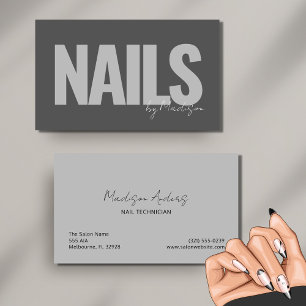 Nagel Tech Professionell Salon Grått Typografi Visitkort