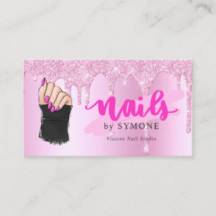 Nagel Tech Salon Rosa Diamond Dripping Glitter Bus Visitkort