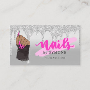 Nagel Tech Salon Rosa & Silver Dripping Glitter Visitkort