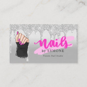 Nagel Tech Salon Rosa & Silver Dripping Glitter Visitkort