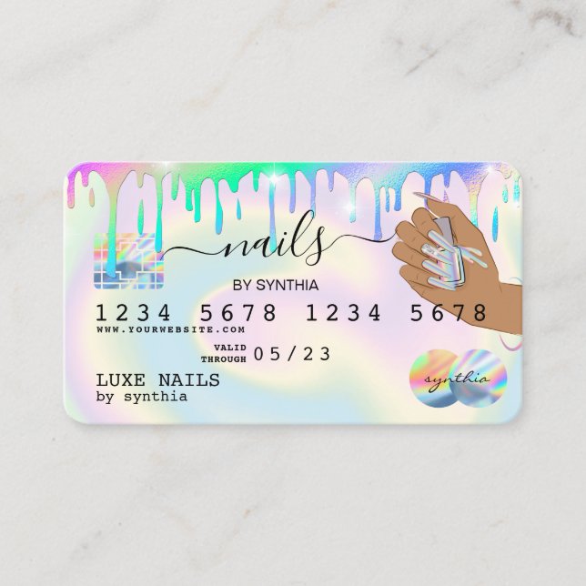 Nagel Technician Kredit Card Styled Holograph Drip Visitkort (Framsida)