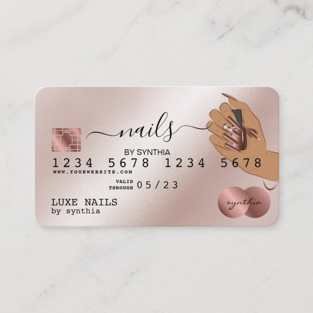 Nagel Technician Kredit Card Styled Ro Guld Drip Visitkort (Framsida)
