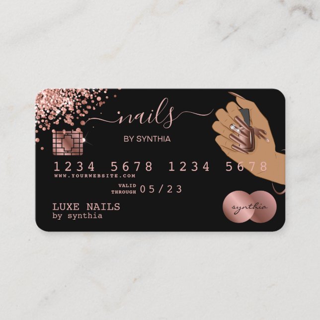 Nagel Technician Kredit Card Styled Ro Guld Drip Visitkort (Framsida)