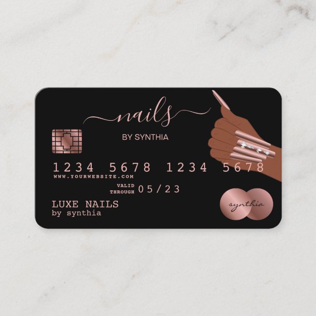 Nagel Technician Kredit Card Styled Ro Guld Drip Visitkort (Framsida)