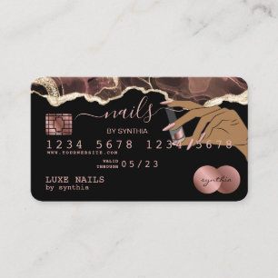 Nagel Technician Kredit Card Styled Ro Guld Drip Visitkort