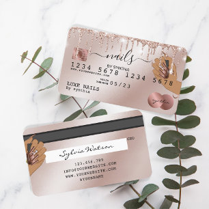 Nagel Technician Kredit Card Styled Ro Guld Drip Visitkort