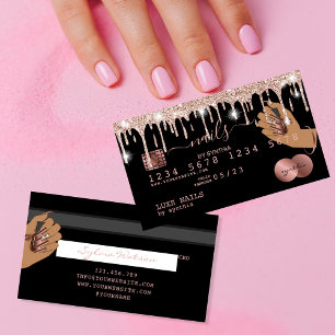 Nagel Technician Kredit Card Styled Ro Guld Drip Visitkort