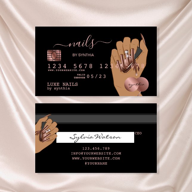 Nagel Technician Kredit Card Styled Ro Guld Drip Visitkort (Skapare uppladdad)