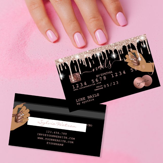Nagel Technician Kredit Card Styled Ro Guld Drip Visitkort (Skapare uppladdad)