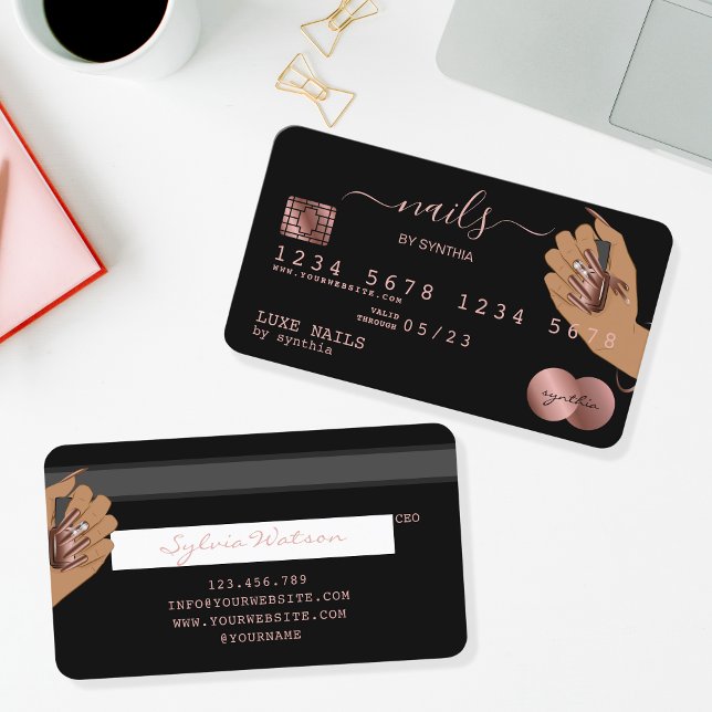 Nagel Technician Kredit Card Styled Ro Guld Drip Visitkort (Skapare uppladdad)