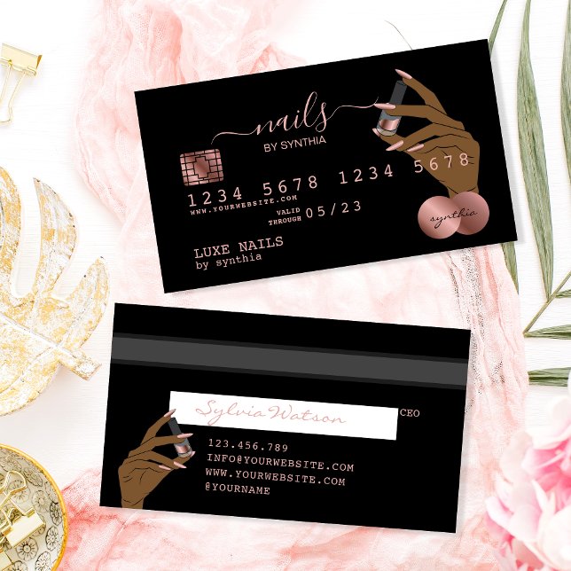 Nagel Technician Kredit Card Styled Ro Guld Drip Visitkort (Skapare uppladdad)