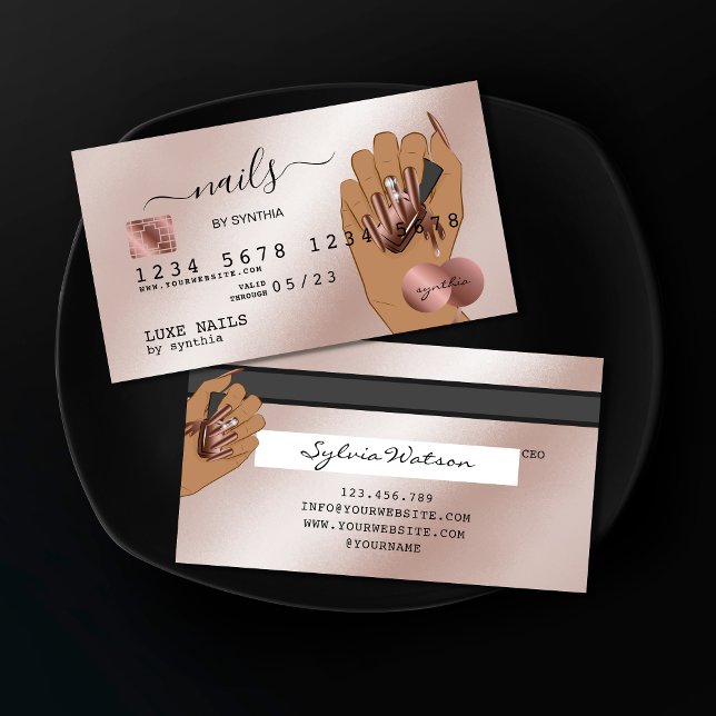 Nagel Technician Kredit Card Styled Ro Guld Drip Visitkort (Skapare uppladdad)