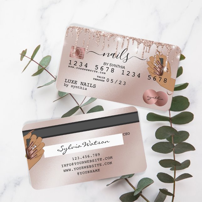 Nagel Technician Kredit Card Styled Ro Guld Drip Visitkort (Skapare uppladdad)