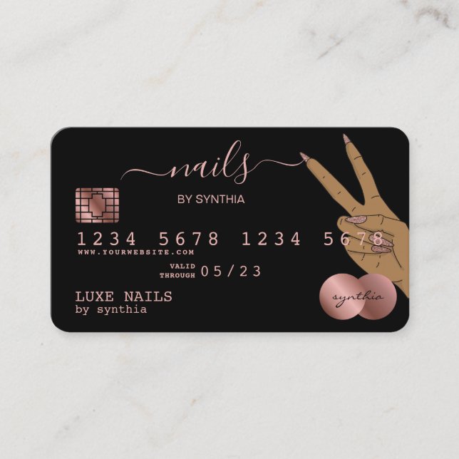 Nagel Technician Kredit Card Styled Ro Guld Drip Visitkort (Framsida)