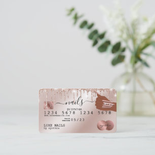 Nagel Technician Kredit Card Styled Ro Guld Drip Visitkort