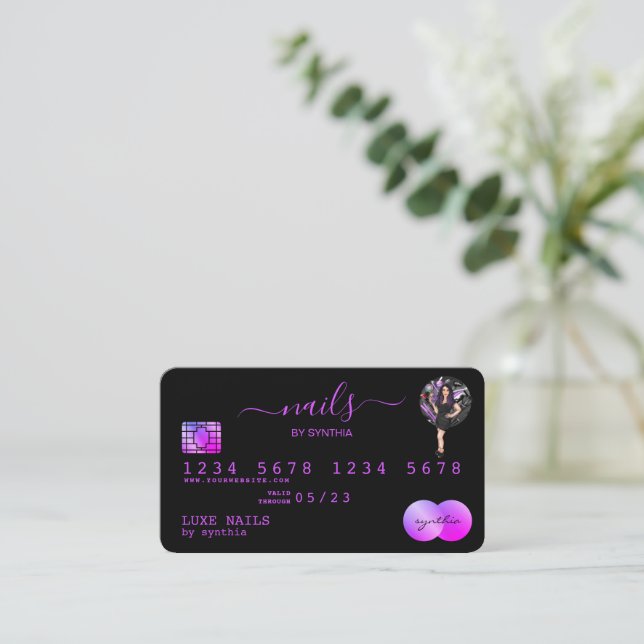 Nagel Technician Kredit Card Styled RPurple Visitkort (Stående Fram)