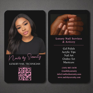 Nagel Technician QR Code Luxury Black Rosa Beauty Visitkort