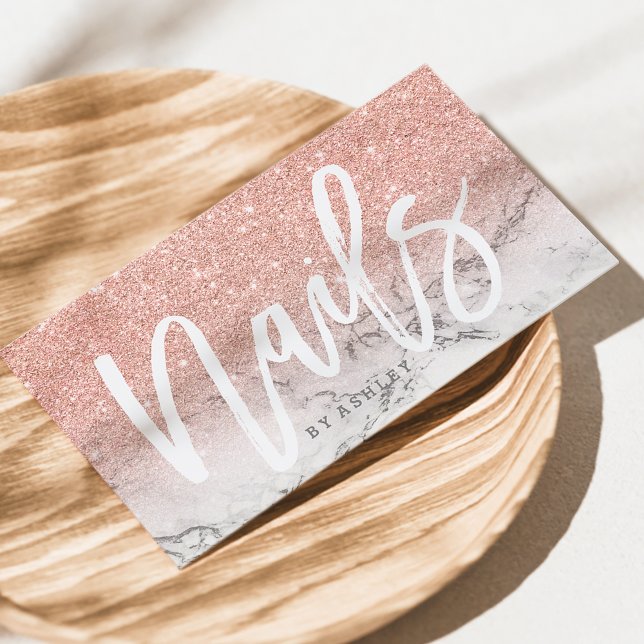 Nagel typografi ro guld glitter marmor visitkort (Skapare uppladdad)