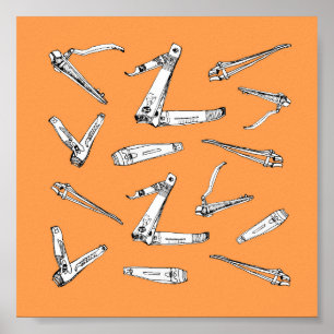 Nagelclippers i orange illustrerad konst poster