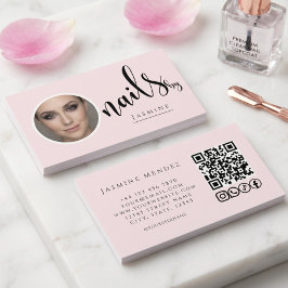 Nagelkonstnär Blush Rosa Foto QR-kod Sociala Ikone Visitkort