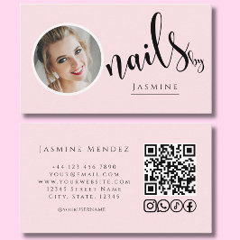 Nagelkonstnär Blush Rosa Foto QR-kod Sociala Ikone Visitkort