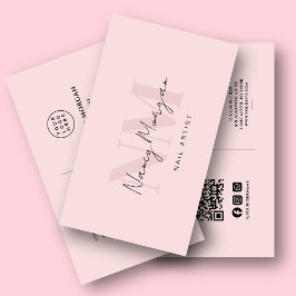 Nagelkonstnär Blush Rosa Monogram Qr-kod Logotyp Visitkort