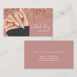 Nagelkonstnär Designersalong Falsk Glitter Rosa Visitkort