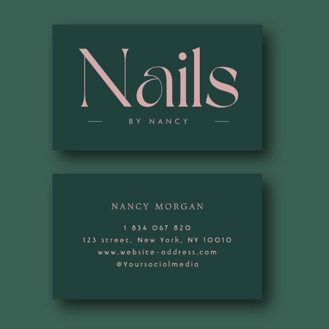 nagelkonstnär fet typografi grön och rosa visitkort (Skapare uppladdad)