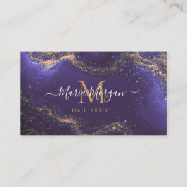 Nagelkonstnär Lila Agat Guldmonogram Visitkort
