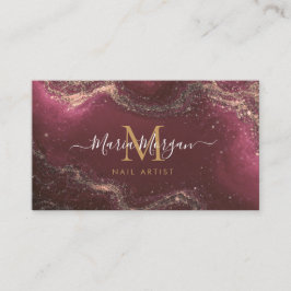 Nagelkonstnär Lyx Burgundy Agat Guld Monogram Visitkort
