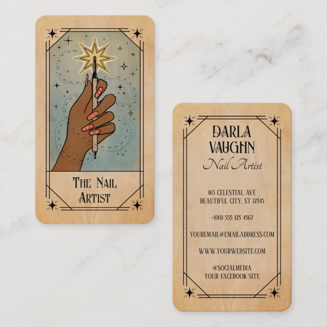 Nagelkonstnär Tarotkort Stil Illustration Stjärna Visitkort (Fram/baksida)