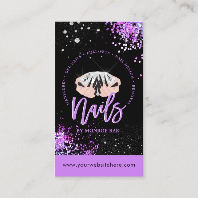Nagelkonstnären diamant logotyp glitter nagel buti visitkort (Framsida)