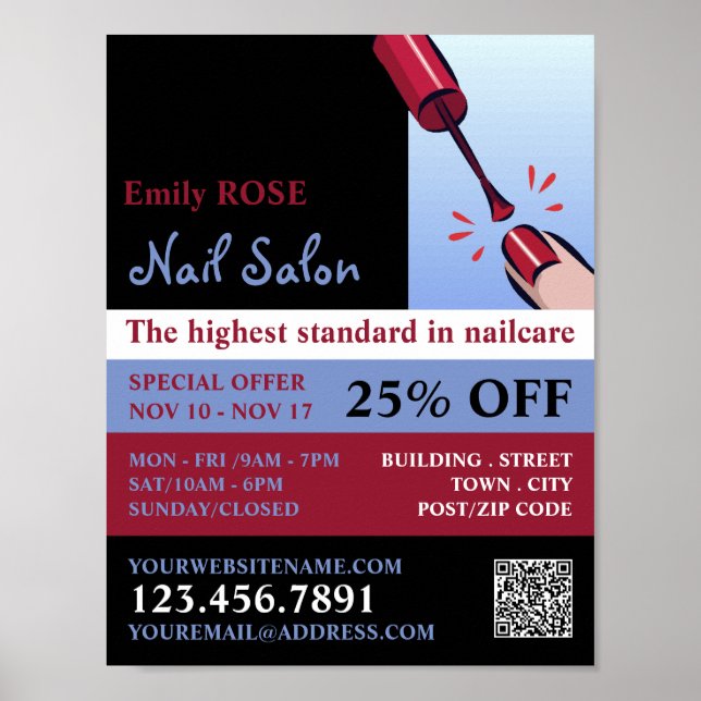 Nagellack, Nageltekniker, Nagelsalongreklam Poster (Framsidan)