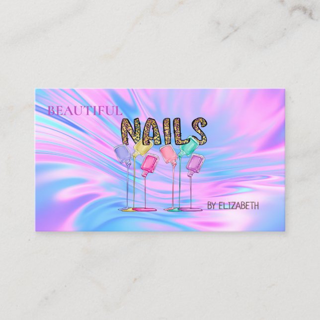 Nagelsalong Kvinna Nagellack Holografisk Opal Visitkort (Framsida)
