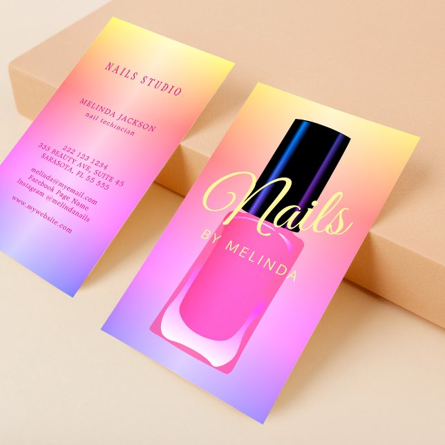 Nagelsalonmanicurist, modernt trendig regnbåge visitkort (Skapare uppladdad)