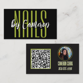 Nagelstudio Affärskort Djärgt Grönt Foto QR-kod Visitkort